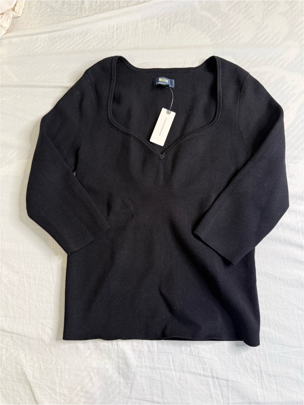 Maeve Black Scoop Neck Long Sleeve Knit Top